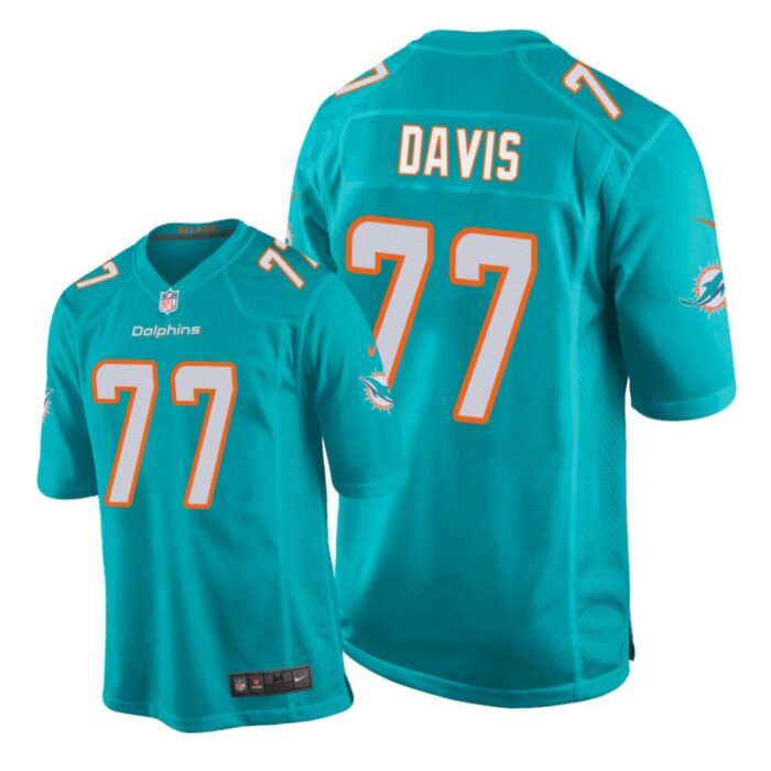 Miami Dolphins #77 Aqua Men Jesse Davis Game Jersey