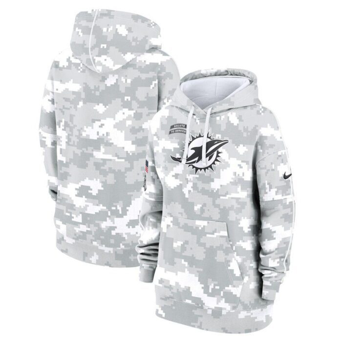 Miami Dolphins Women's 2024 Salute To Service Club Fleece Pullover Hoodie - Arctic Camo