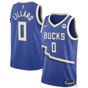 Milwaukee Bucks #0 Damian Lillard Royal 2024/25 City Edition Stitched Basketball Jersey