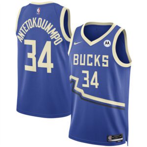 Milwaukee Bucks #34 Giannis Antetokounmpo Royal 2024/25 City Edition Stitched Basketball Jersey