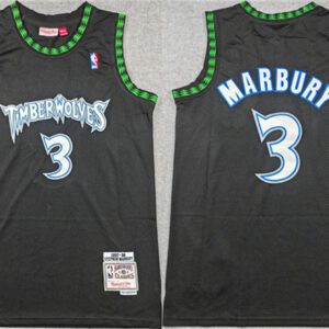 Minnesota Timberwolves #3 Stephon Marbury Black Throwback Stitched Jersey