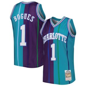 Muggsy Bogues Charlotte Hornets Hardwood Classics 1992/93 Split Swingman Jersey - Teal/Purple