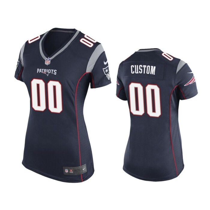 New England Patriots #00 Navy Custom Game Jersey - Women