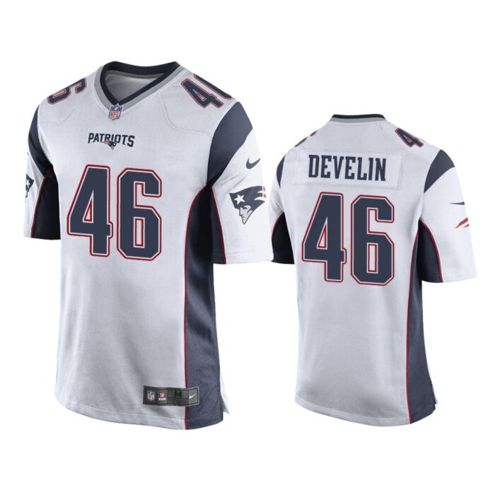 New England Patriots #46 White Men James Develin Game Jersey