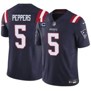 New England Patriots #5 Jabrill Peppers Navy 2024 F.U.S.E. With 3-Star C Patch Vapor Limited Football Stitched Jersey