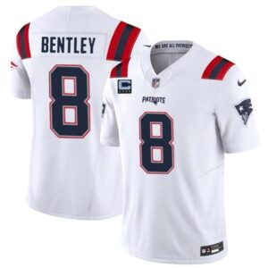 New England Patriots #8 Ja'Whaun Bentley White 2024 F.U.S.E. With 4-Star C Patch Vapor Limited Football Stitched Jersey