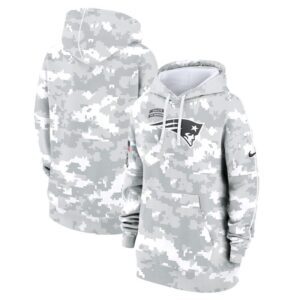 New England Patriots Women's 2024 Salute To Service Club Fleece Pullover Hoodie - Arctic Camo