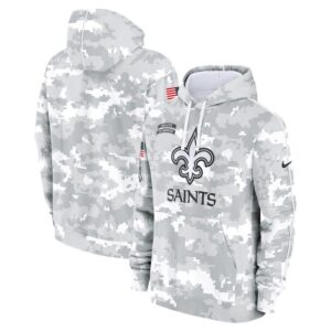 New Orleans Saints Youth 2024 Salute To Service Pullover Hoodie - White/Gray