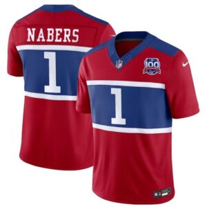 New York Giants #1 Malik Nabers Red 2024 F.U.S.E. Alternate 100TH Season Patch Vapor Untouchable Limited Football Stitched Jersey