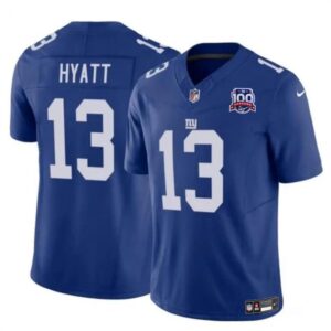 New York Giants #13 Jalin Hyatt Blue 2024 F.U.S.E. 100TH Season Patch Vapor Untouchable Limited Football Stitched Jersey