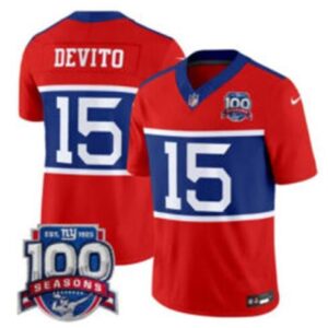 New York Giants #15 Tommy DeVito Century Red F.U.S.E. 100TH Season Commemorative Patch Limited Football Stitched Jersey