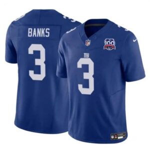 New York Giants #3 Deonte Banks Blue 2024 F.U.S.E. 100TH Season Patch Vapor Untouchable Limited Football Stitched Jersey