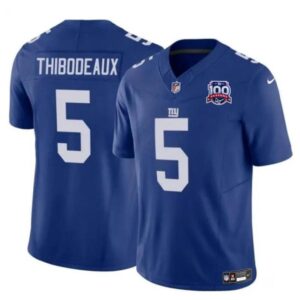 New York Giants #5 Kayvon Thibodeaux Blue 2024 F.U.S.E. 100TH Season Patch Vapor Untouchable Limited Football Stitched Jersey