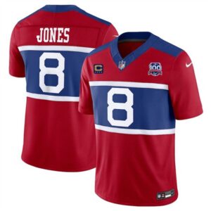 New York Giants #8 Daniel Jones Red 2024 F.U.S.E. Alternate With 4-Star C Patch And 100TH Season Patch Vapor Untouchable Limited Stitched Jersey