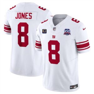 New York Giants #8 Daniel Jones White 2024 F.U.S.E. With 4-Star C Patch And 100TH Season Patch Vapor Untouchable Limited Stitched Jersey