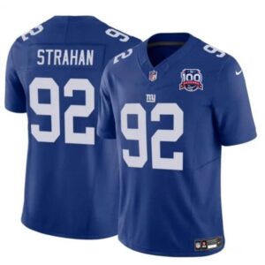 New York Giants #92 Michael Strahan Blue 2024 F.U.S.E. 100TH Season Patch Vapor Untouchable Limited Football Stitched Jersey