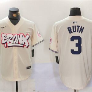 New York Yankees #3 Babe Ruth Cream Bronx Graffiti V2 Vapor Limited Stitched Baseball Jersey