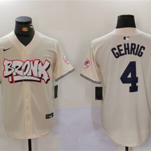 New York Yankees #4 Lou Gehrig Cream Bronx Graffiti V2 Vapor Limited Stitched Baseball Jersey