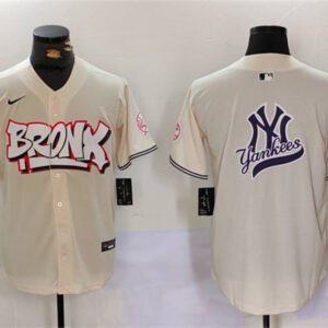 New York Yankees Team Big Logo Cream Bronx Graffiti V2 Vapor Limited Stitched Baseball Jersey