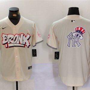 New York Yankees Team Big Logo Cream Bronx Graffiti V2 Vapor Limited Stitched Baseball Jersey