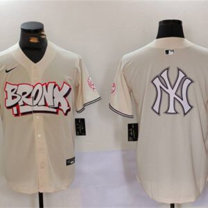 New York Yankees Team Big Logo Cream Bronx Graffiti V2 Vapor Limited Stitched Baseball Jersey