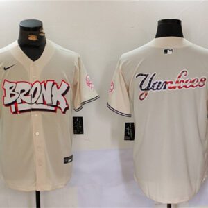 New York Yankees Team Big Logo Cream Bronx Graffiti V2 Vapor Limited Stitched Baseball Jersey