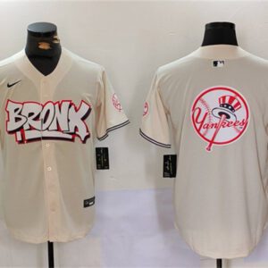 New York Yankees Team Big Logo Cream Bronx Graffiti V2 Vapor Limited Stitched Baseball Jersey