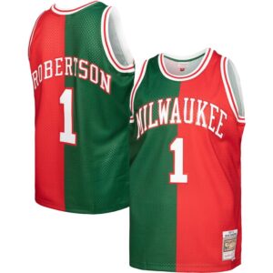 Oscar Robertson Milwaukee Bucks Hardwood Classics 1971/72 Split Swingman Jersey - Green/Red