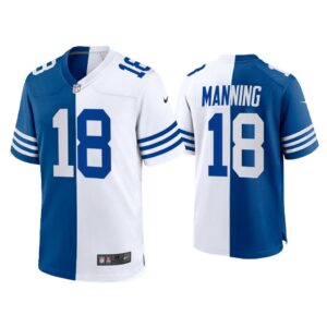 Peyton Manning Indianapolis Colts Royal White 2021 Throwback Split Jersey