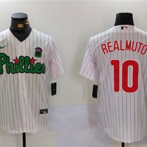 Philadelphia Phillies #10 J.T. Realmuto White/Green Cool Base Stitched Jersey