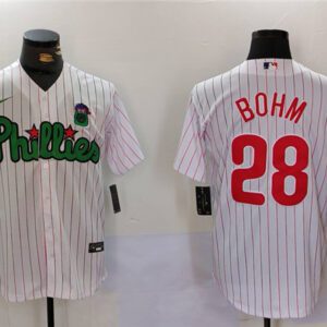 Philadelphia Phillies #28 Alec Bohm White/Green Cool Base Stitched Jersey