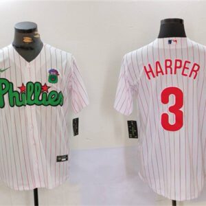 Philadelphia Phillies #3 Bryce Harper White/Green Cool Base Stitched Jersey