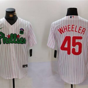 Philadelphia Phillies #45 Zack Wheeler White/Green Cool Base Stitched Jersey