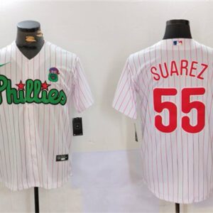 Philadelphia Phillies #55 Ranger Suarez White/Green Cool Base Stitched Jersey