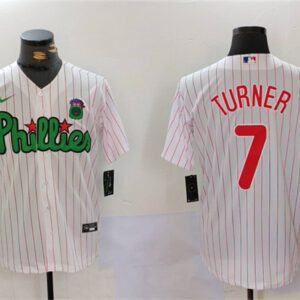 Philadelphia Phillies #7 Trea Turner White/Green Cool Base Stitched Jersey