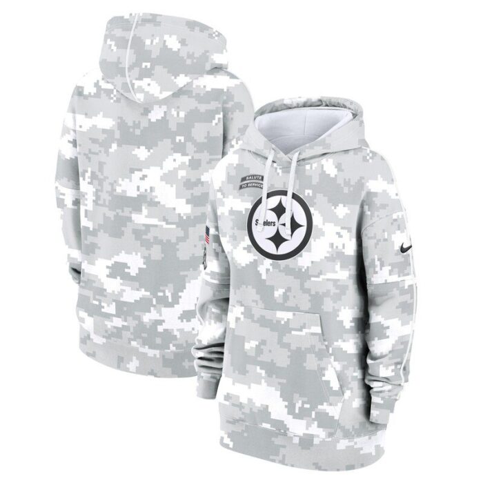 Pittsburgh Steelers Women's 2024 Salute To Service Club Fleece Pullover Hoodie - Arctic Camo