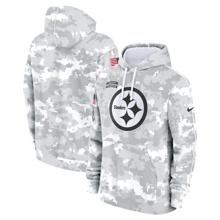 Pittsburgh Steelers Youth 2024 Salute To Service Pullover Hoodie - White/Gray