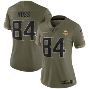 Randy Moss Minnesota Vikings Women 2022 Salute To Service Retired Player Limited Jersey - Olive