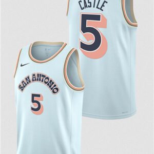 San Antonio Spurs #5 Stephon Castle Light Blue 2024/25 City Edition Stitched Basketball Jersey