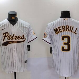 San Diego Padres #3 Jackson Merrill White Cool Base Stitched Baseball Jersey