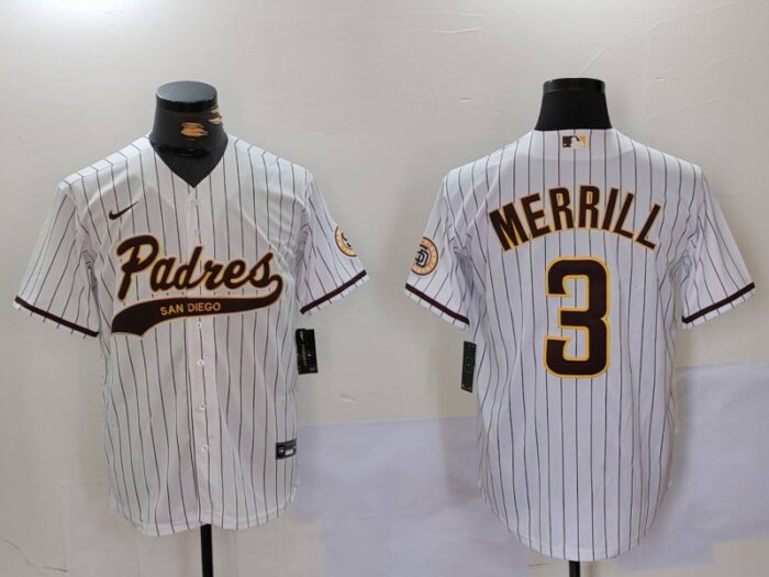 San Diego Padres #3 Jackson Merrill White Cool Base Stitched Baseball Jersey