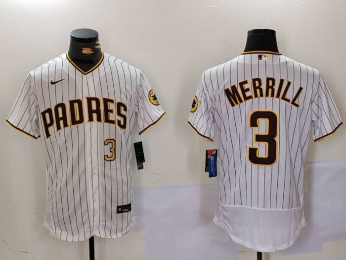 San Diego Padres #3 Jackson Merrill White Flex Base Stitched Baseball Jersey