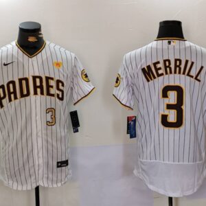 San Diego Padres #3 Jackson Merrill White With PS Patch Flex Base Stitched Baseball Jersey