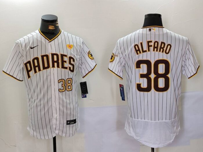 San Diego Padres #38 Jorge Alfaro White With PS Patch Flex Base Stitched Baseball Jersey