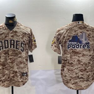 San Diego Padres Tan Camo Team Big Logo Cool Base Stitched Baseball Jersey