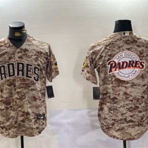 San Diego Padres Tan Camo Team Big Logo Cool Base Stitched Baseball Jersey