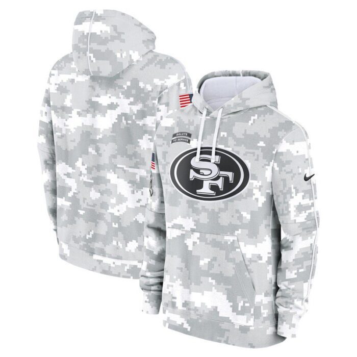 San Francisco 49ers 2024 Salute to Service Club Fleece Pullover Hoodie - Arctic Camo