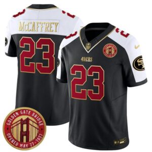 San Francisco 49ers #23 Christian McCaffrey Balck F.U.S.E. Golden Gate Bridge Patch Alternate Vapor Limited Football Stitched Jersey