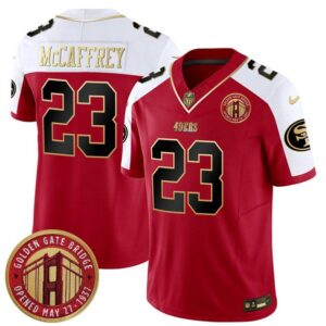 San Francisco 49ers #23 Christian McCaffrey Red F.U.S.E. Golden Gate Bridge Patch Alternate Vapor Limited Football Stitched Jersey