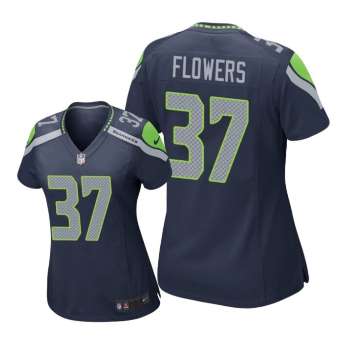 Seattle Seahawks #37 Navy Tre Flowers Game Jersey - Women